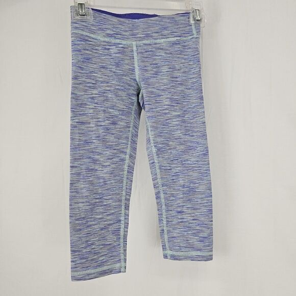ivivva Girls Cropped Legging Capri Multi Color Blue Purple Stripe Size 10 - Picture 1 of 5